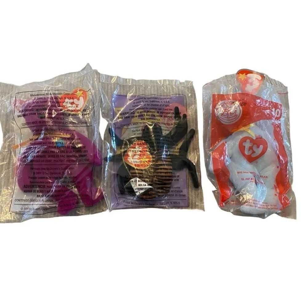 Lot of 3 New Unopened/ Opened Ty Teenie Beanie Baby Millennium Spinner Big Red S